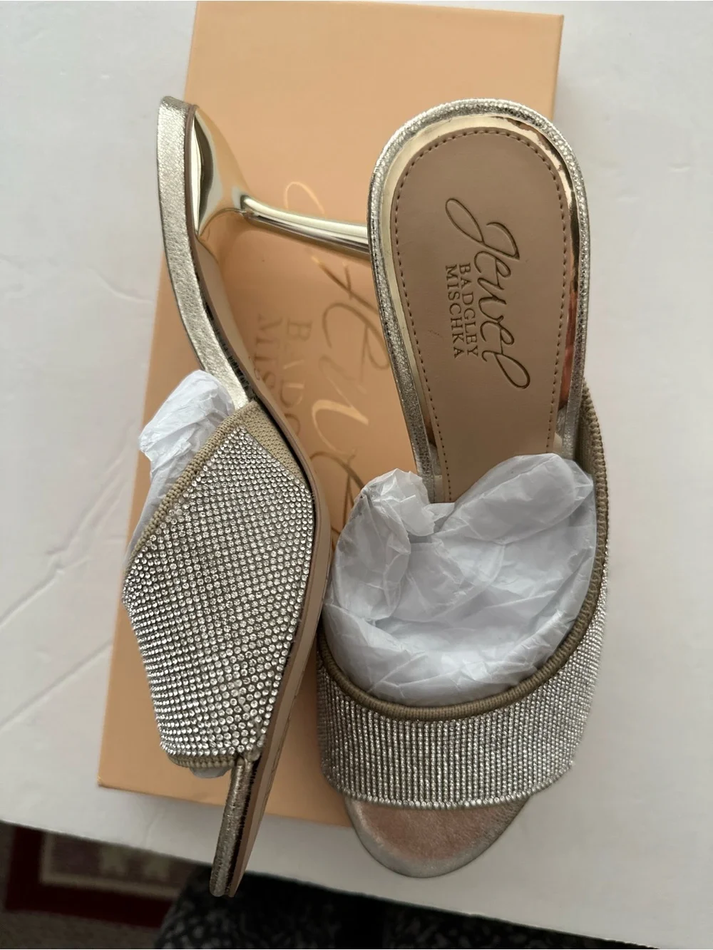 Jewel Badgley Mischka Silver Rhinestone Slide